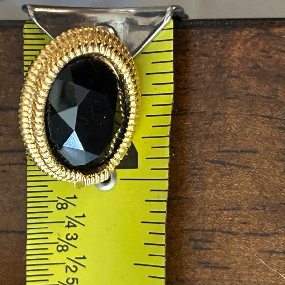 Vintage 80s  Black Acrylic Oval Post Earrings Plymouth New York Gold Rope Border - Picture 13 of 13